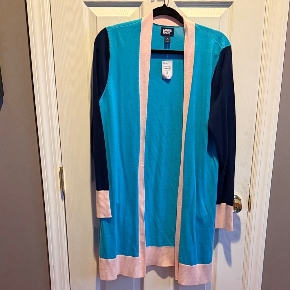 Lands' End Women's Blue and Light Pink Cardigan